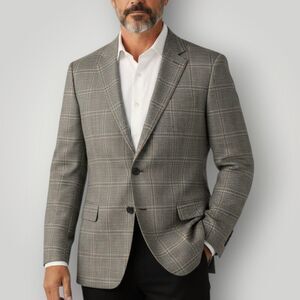 JOHN NORDSTROM Mens Blazer Sport Coat 2 Button Jacket 46L Brown Plaid Silk/Wool